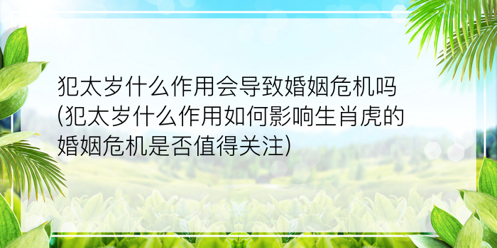 犯太岁什么作用会导致婚姻危机吗(犯太岁什么作用如何影响生肖虎的婚姻危机是否值得关注)