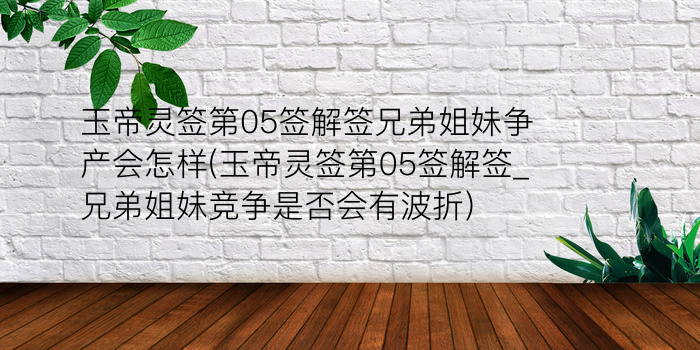 玉帝灵签第05签解签兄弟姐妹争产会怎样(玉帝灵签第05签解签_兄弟姐妹竞争是否会有波折)