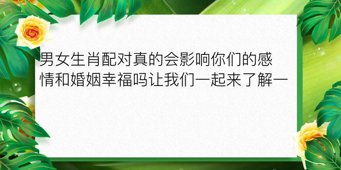 男女生肖配对真的会影响你们的感情和婚姻幸福吗让我们一起来了解一下