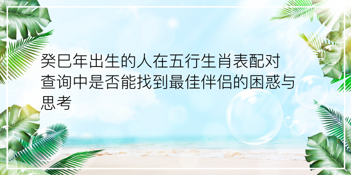 癸巳年出生的人在五行生肖表配对查询中是否能找到最佳伴侣的困惑与思考