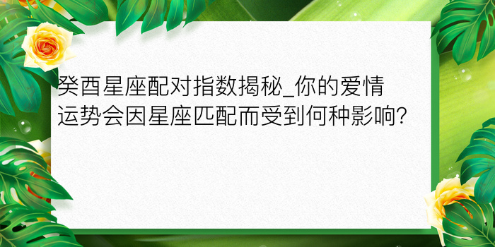 癸酉星座配对指数揭秘_你的爱情运势会因星座匹配而受到何种影响？