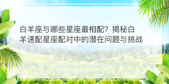 白羊座与哪些星座最相配？揭秘白羊速配星座配对中的潜在问题与挑战