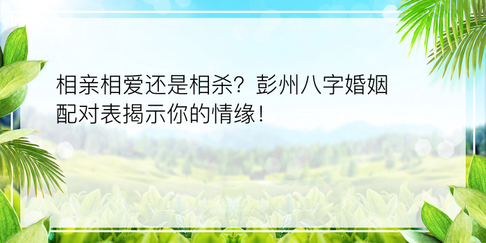 相亲相爱还是相杀？彭州八字婚姻配对表揭示你的情缘！