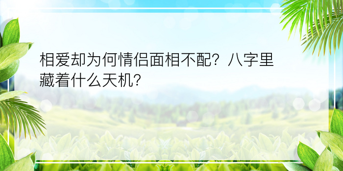 相爱却为何情侣面相不配？八字里藏着什么天机？