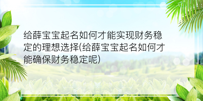 给薛宝宝起名如何才能实现财务稳定的理想选择(给薛宝宝起名如何才能确保财务稳定呢)