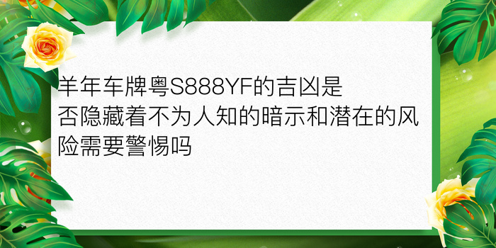 羊年车牌粤S888YF的吉凶是否隐藏着不为人知的暗示和潜在的风险需要警惕吗