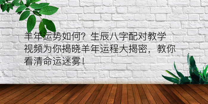 羊年运势如何？生辰八字配对教学视频为你揭晓羊年运程大揭密，教你看清命运迷雾！