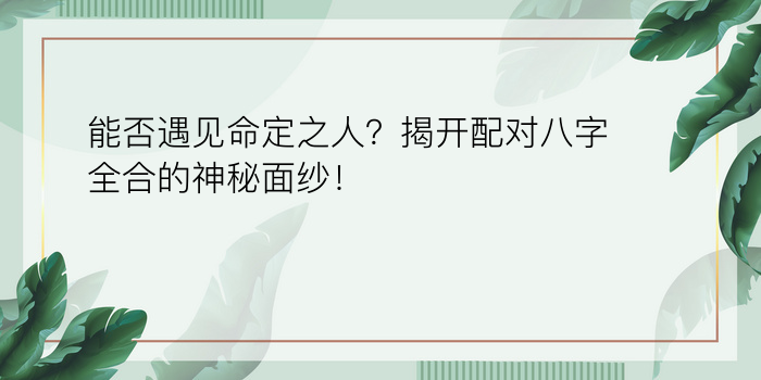 能否遇见命定之人？揭开配对八字全合的神秘面纱！