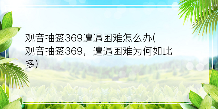 观音抽签369遭遇困难怎么办(观音抽签369，遭遇困难为何如此多)