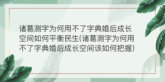 诸葛测字为何用不了字典婚后成长空间如何平衡民生(诸葛测字为何用不了字典婚后成长空间该如何把握)