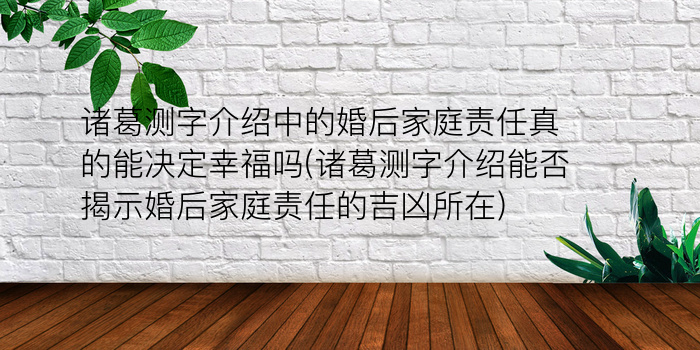 诸葛测字介绍中的婚后家庭责任真的能决定幸福吗(诸葛测字介绍能否揭示婚后家庭责任的吉凶所在)