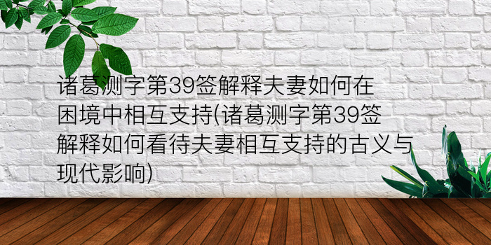 诸葛测字第39签解释夫妻如何在困境中相互支持(诸葛测字第39签解释如何看待夫妻相互支持的古义与现代影响)