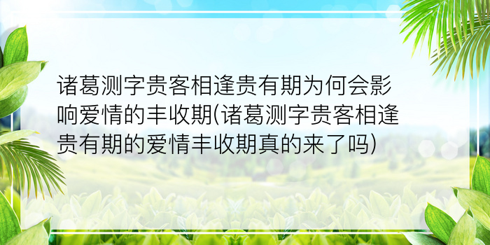 诸葛测字贵客相逢贵有期为何会影响爱情的丰收期(诸葛测字贵客相逢贵有期的爱情丰收期真的来了吗)