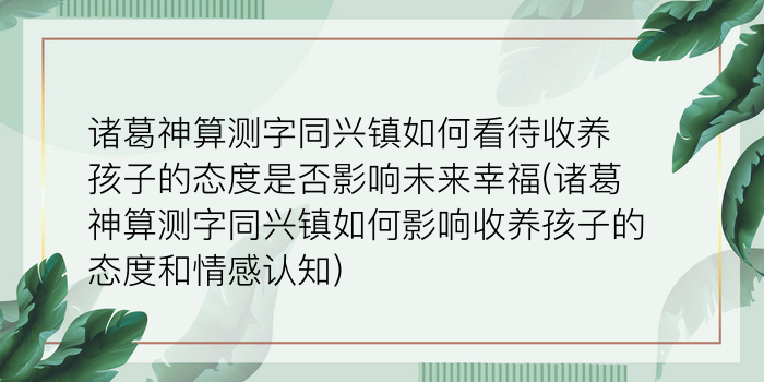 诸葛神算测字同兴镇如何看待收养孩子的态度是否影响未来幸福(诸葛神算测字同兴镇如何影响收养孩子的态度和情感认知)