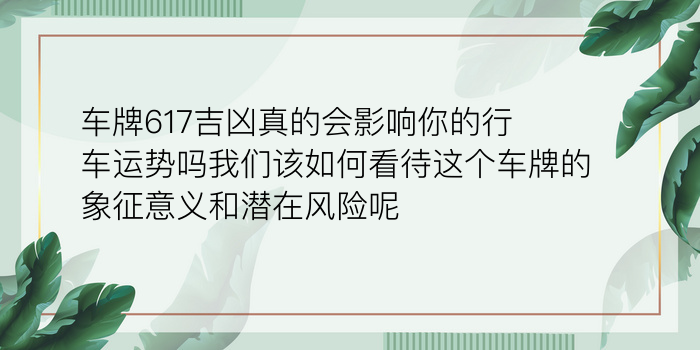 车牌617吉凶真的会影响你的行车运势吗我们该如何看待这个车牌的象征意义和潜在风险呢