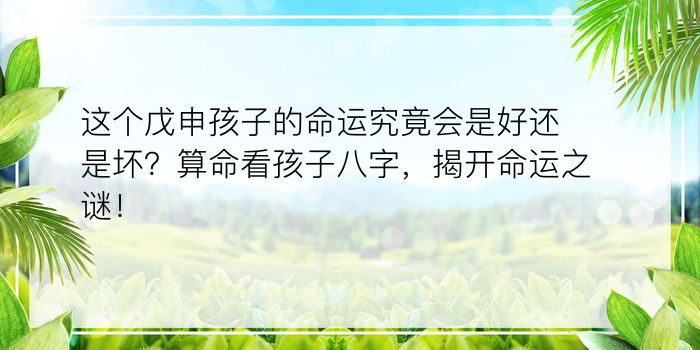 这个戊申孩子的命运究竟会是好还是坏？算命看孩子八字，揭开命运之谜！