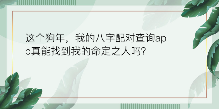 这个狗年，我的八字配对查询app真能找到我的命定之人吗？