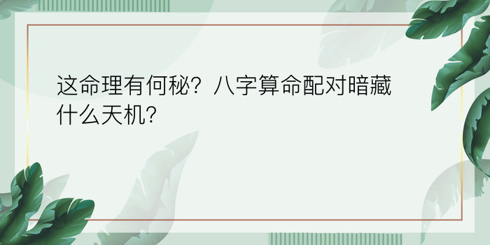 这命理有何秘？八字算命配对暗藏什么天机？