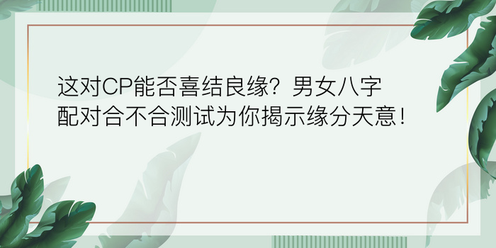 这对CP能否喜结良缘？男女八字配对合不合测试为你揭示缘分天意！