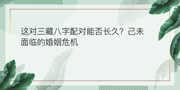 这对三藏八字配对能否长久？己未面临的婚姻危机