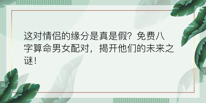 这对情侣的缘分是真是假？免费八字算命男女配对，揭开他们的未来之谜！