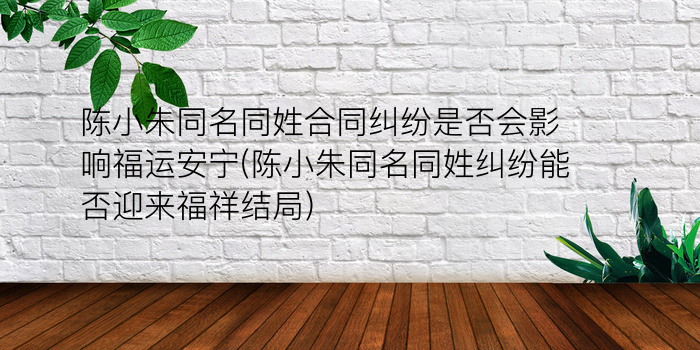 陈小朱同名同姓合同纠纷是否会影响福运安宁(陈小朱同名同姓纠纷能否迎来福祥结局)