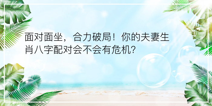 面对面坐，合力破局！你的夫妻生肖八字配对会不会有危机？