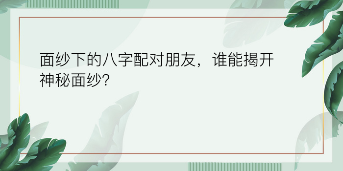 面纱下的八字配对朋友，谁能揭开神秘面纱？