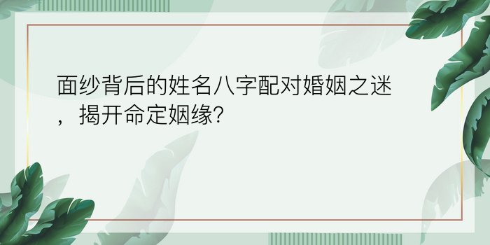 面纱背后的姓名八字配对婚姻之迷，揭开命定姻缘？