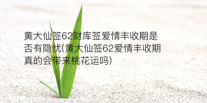 黄大仙签62财库签爱情丰收期是否有隐忧(黄大仙签62爱情丰收期真的会带来桃花运吗)