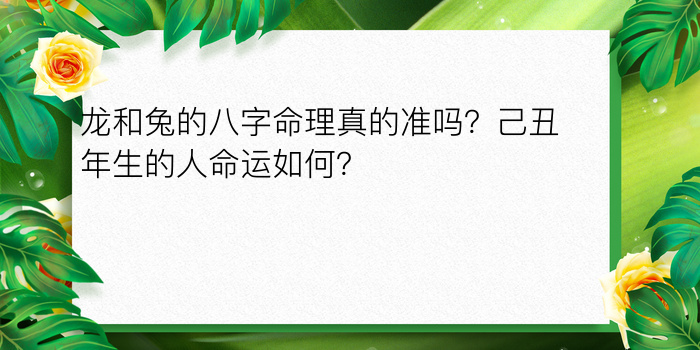 龙和兔的八字命理真的准吗？己丑年生的人命运如何？