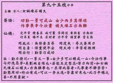 黄大仙灵签第95签解签:女娲炼石补天